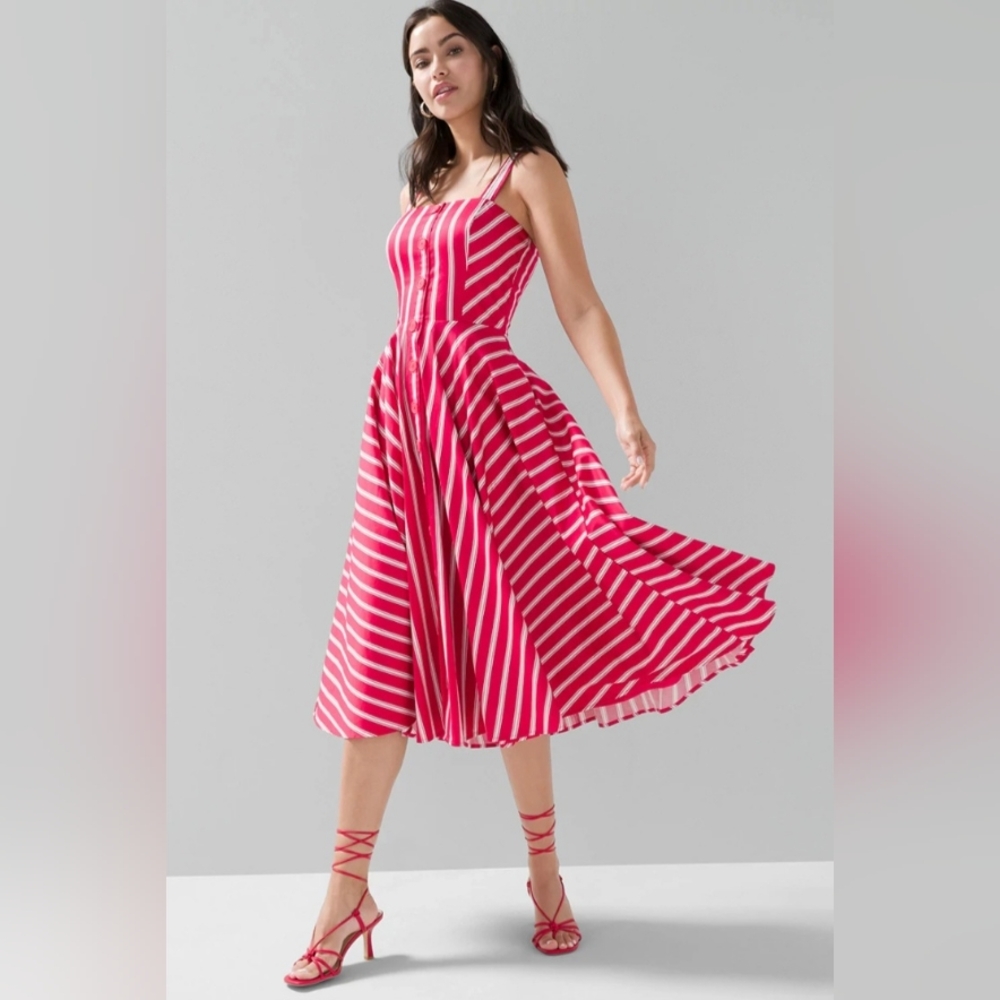 White House Black Market Red Striped Midi Dress